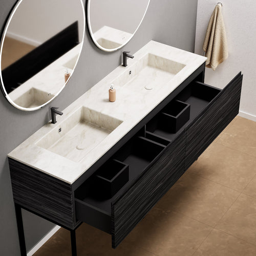 Aurora – Double Corian® Basin Unit with 2 Aligned Drawers and Feet-Standing Vanity - ROVALUX