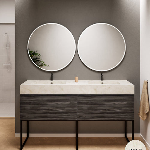 Aurora – Double Corian® Basin Unit with 2 Aligned Drawers and Feet-Standing Vanity - ROVALUX