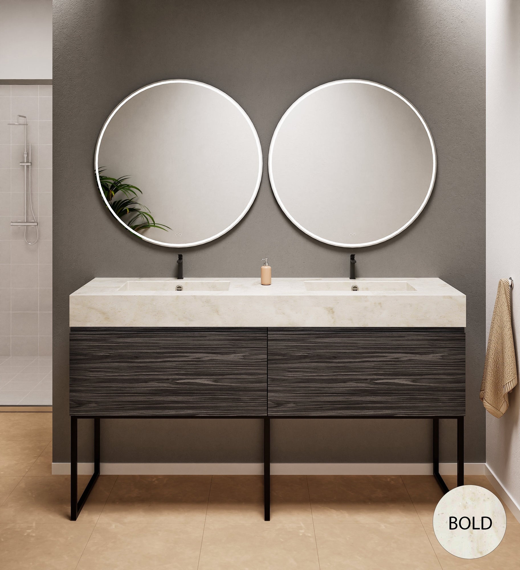 Aurora – Double Corian® Basin Unit with 2 Aligned Drawers and Feet-Standing Vanity - ROVALUX