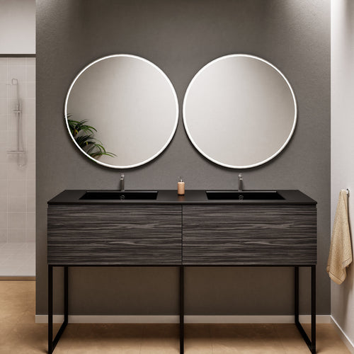 Aurora – Double Corian® Basin Unit with 2 Aligned Drawers and Feet-Standing Vanity - ROVALUX