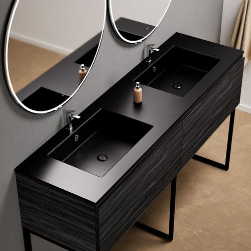 Aurora – Double Corian® Basin Unit with 2 Aligned Drawers and Feet-Standing Vanity - ROVALUX
