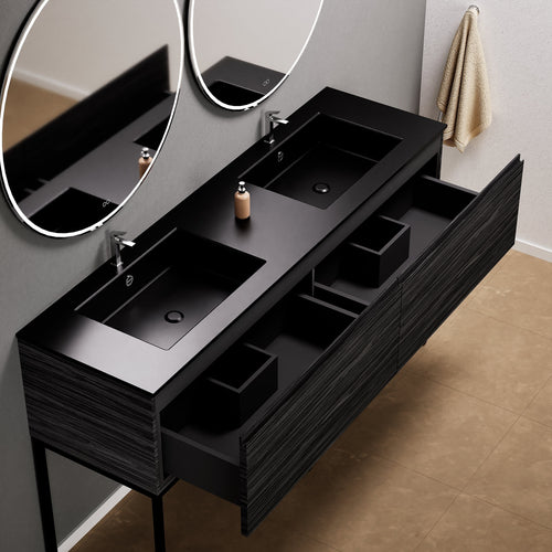 Aurora – Double Corian® Basin Unit with 2 Aligned Drawers and Feet-Standing Vanity - ROVALUX