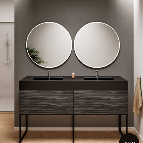 Aurora – Double Corian® Basin Unit with 2 Aligned Drawers and Feet-Standing Vanity - ROVALUX