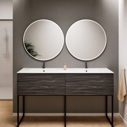 Aurora – Double Corian® Basin Unit with 2 Aligned Drawers and Feet-Standing Vanity - ROVALUX