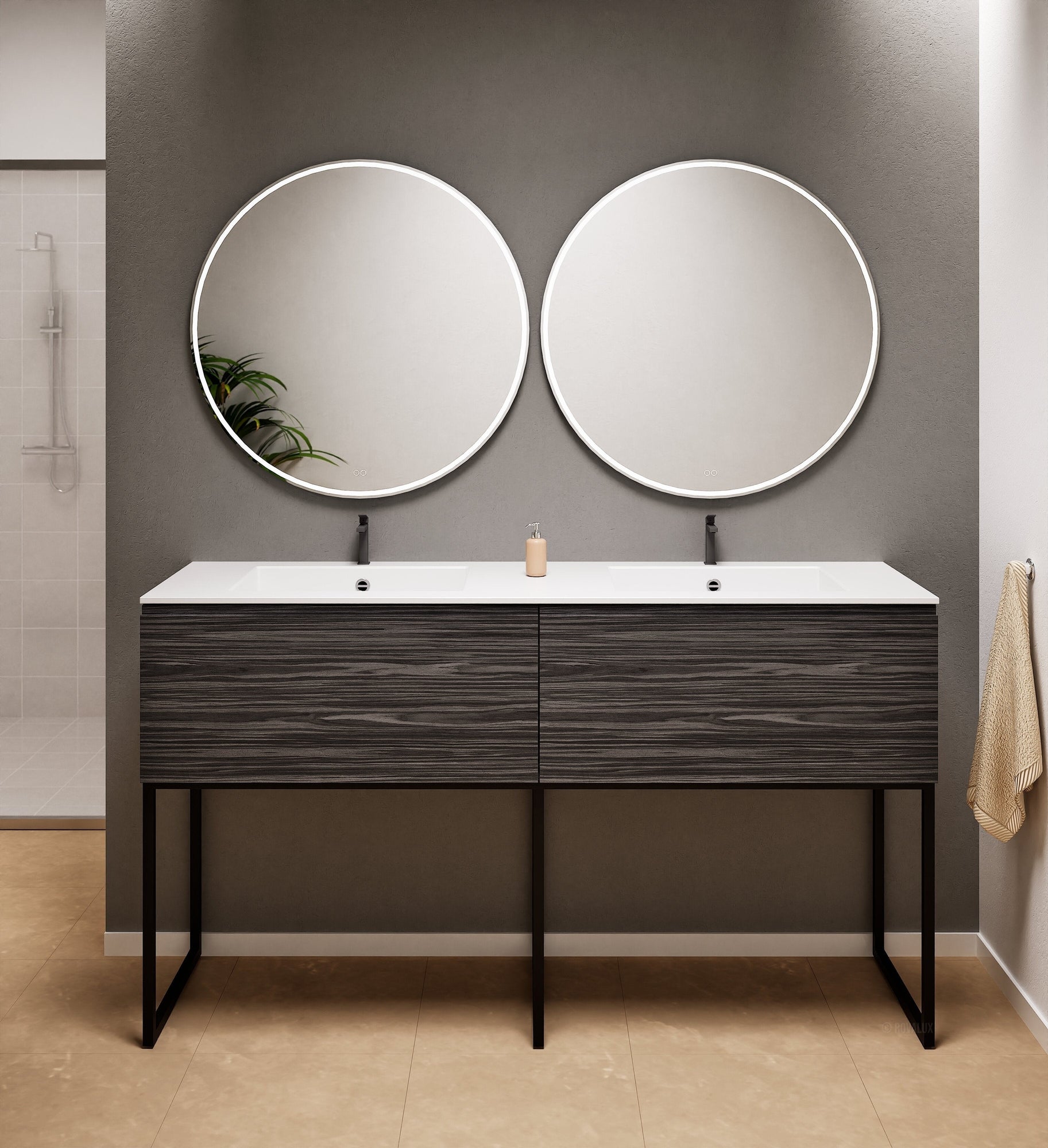 Aurora – Double Corian® Basin Unit with 2 Aligned Drawers and Feet-Standing Vanity - ROVALUX