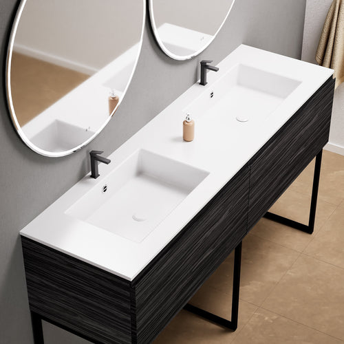Aurora – Double Corian® Basin Unit with 2 Aligned Drawers and Feet-Standing Vanity - ROVALUX