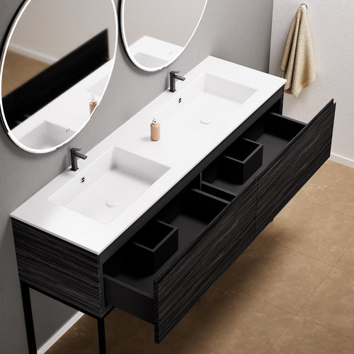 Aurora – Double Corian® Basin Unit with 2 Aligned Drawers and Feet-Standing Vanity - ROVALUX