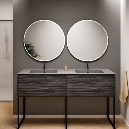 Aurora – Double Corian® Basin Unit with 2 Aligned Drawers and Feet-Standing Vanity - ROVALUX