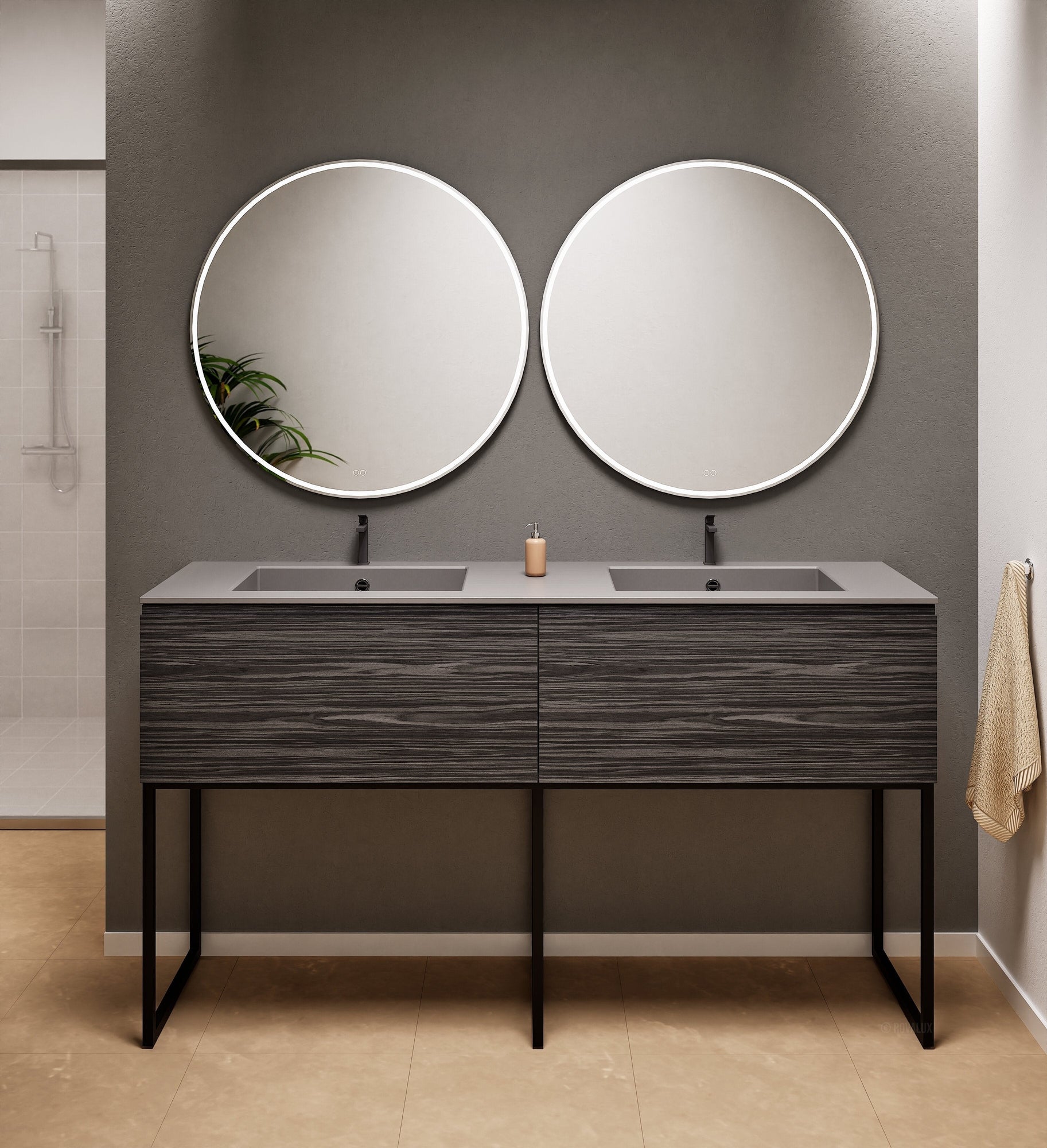 Aurora – Double Corian® Basin Unit with 2 Aligned Drawers and Feet-Standing Vanity - ROVALUX