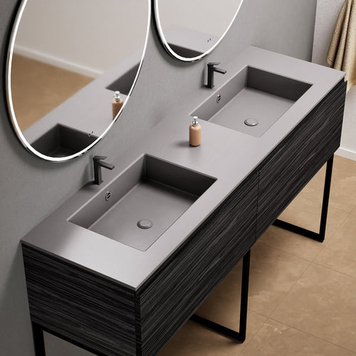 Aurora – Double Corian® Basin Unit with 2 Aligned Drawers and Feet-Standing Vanity - ROVALUX