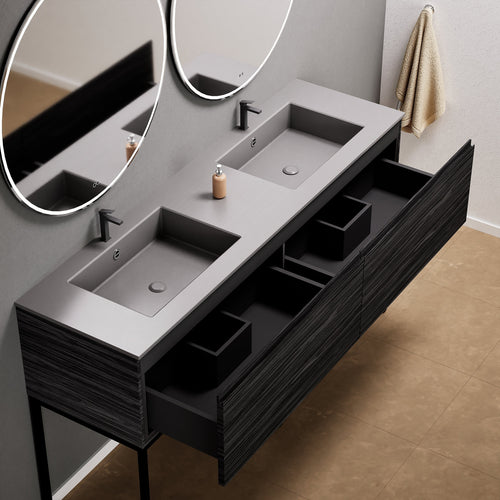 Aurora – Double Corian® Basin Unit with 2 Aligned Drawers and Feet-Standing Vanity - ROVALUX