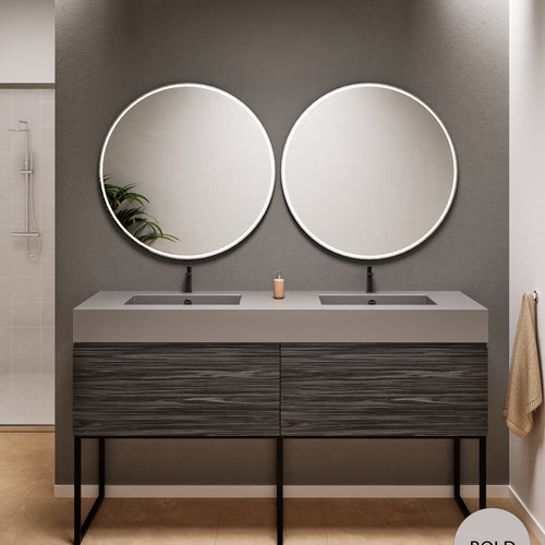 Aurora – Double Corian® Basin Unit with 2 Aligned Drawers and Feet-Standing Vanity - ROVALUX