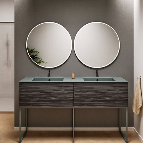 Aurora – Double Corian® Basin Unit with 2 Aligned Drawers and Feet-Standing Vanity - ROVALUX