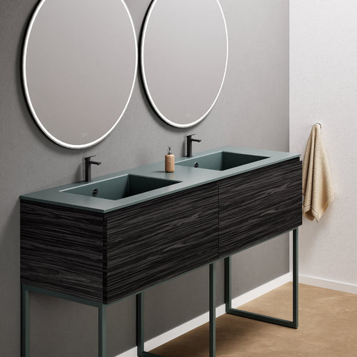 Aurora – Double Corian® Basin Unit with 2 Aligned Drawers and Feet-Standing Vanity - ROVALUX