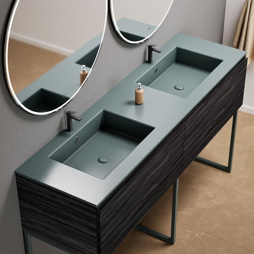 Aurora – Double Corian® Basin Unit with 2 Aligned Drawers and Feet-Standing Vanity - ROVALUX