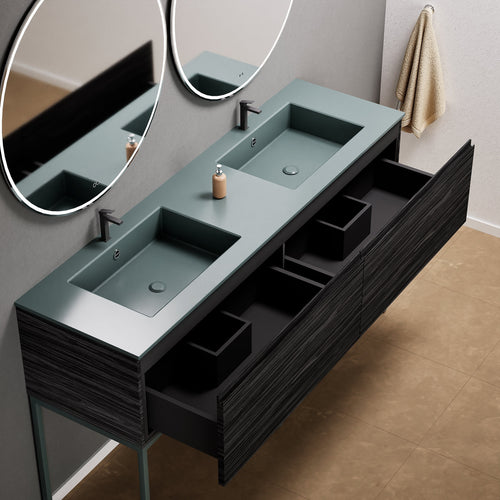 Aurora – Double Corian® Basin Unit with 2 Aligned Drawers and Feet-Standing Vanity - ROVALUX