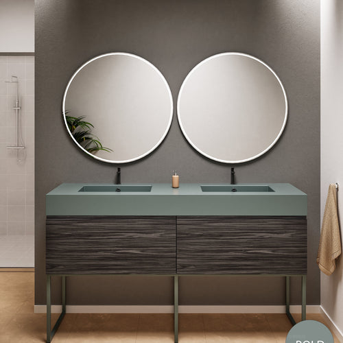 Aurora – Double Corian® Basin Unit with 2 Aligned Drawers and Feet-Standing Vanity - ROVALUX