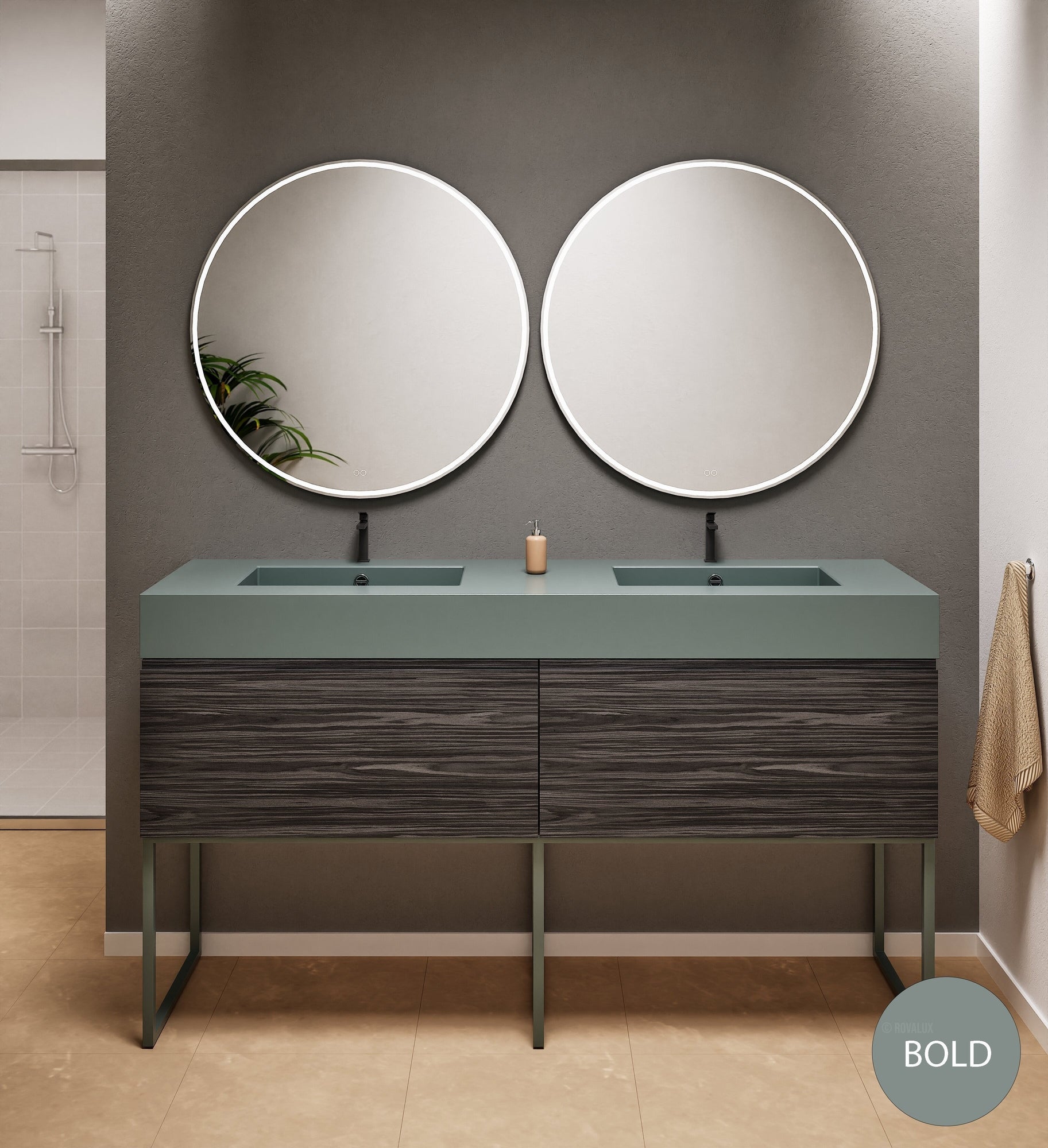 Aurora – Double Corian® Basin Unit with 2 Aligned Drawers and Feet-Standing Vanity - ROVALUX