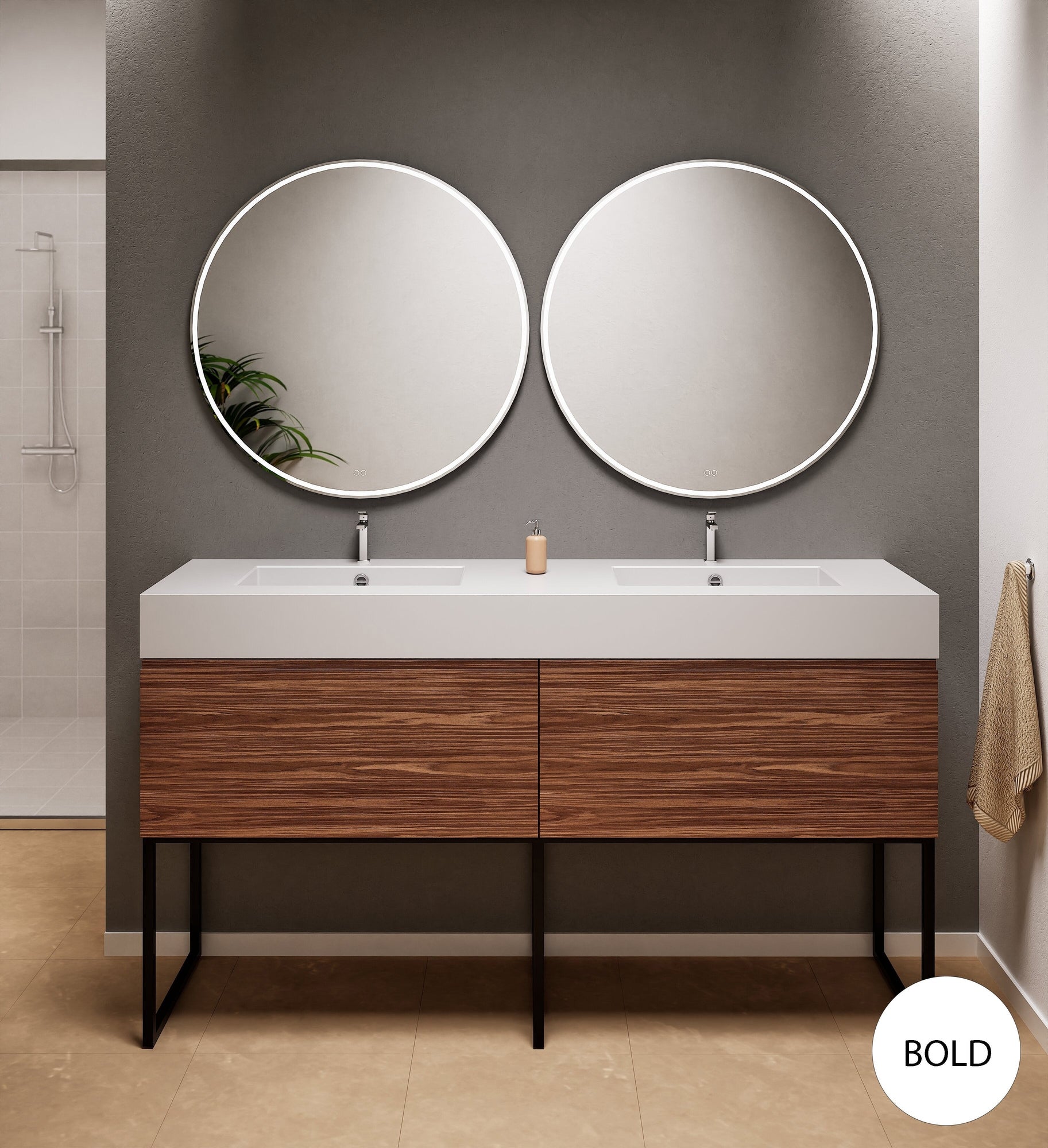 Aurora – Double Corian® Basin Unit with 2 Aligned Drawers and Feet-Standing Vanity - ROVALUX