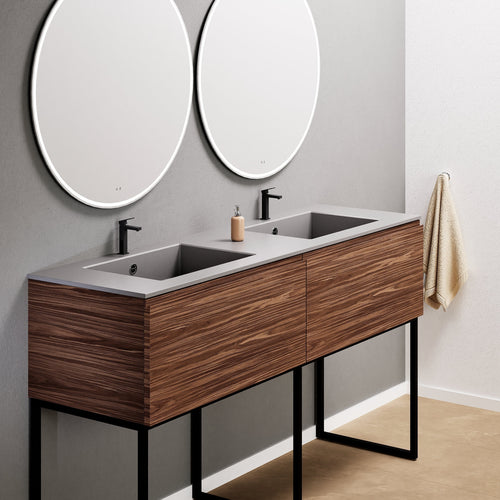 Aurora – Double Corian® Basin Unit with 2 Aligned Drawers and Feet-Standing Vanity - ROVALUX