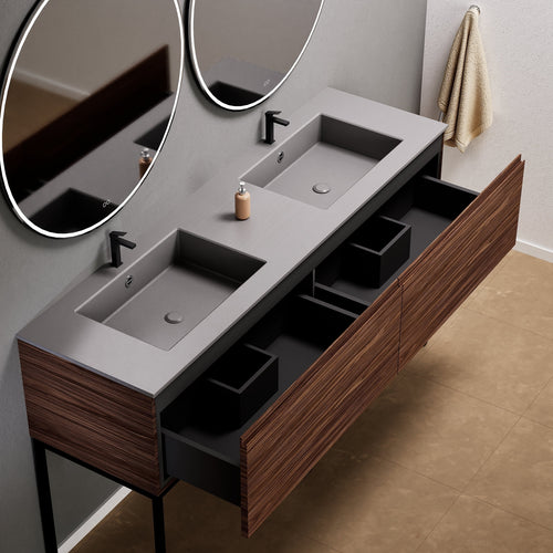 Aurora – Double Corian® Basin Unit with 2 Aligned Drawers and Feet-Standing Vanity - ROVALUX