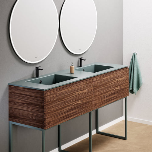 Aurora – Double Corian® Basin Unit with 2 Aligned Drawers and Feet-Standing Vanity - ROVALUX