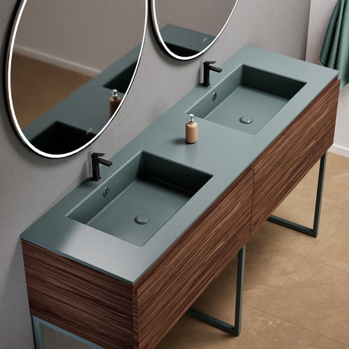 Aurora – Double Corian® Basin Unit with 2 Aligned Drawers and Feet-Standing Vanity - ROVALUX