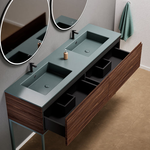 Aurora – Double Corian® Basin Unit with 2 Aligned Drawers and Feet-Standing Vanity - ROVALUX
