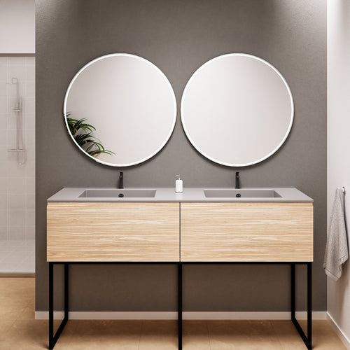 Aurora – Double Corian® Basin Unit with 2 Aligned Drawers and Feet-Standing Vanity - ROVALUX