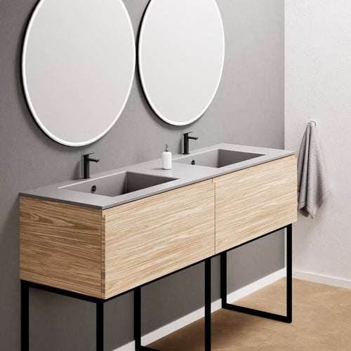 Aurora – Double Corian® Basin Unit with 2 Aligned Drawers and Feet-Standing Vanity - ROVALUX