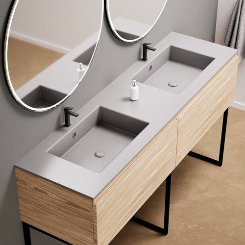 Aurora – Double Corian® Basin Unit with 2 Aligned Drawers and Feet-Standing Vanity - ROVALUX