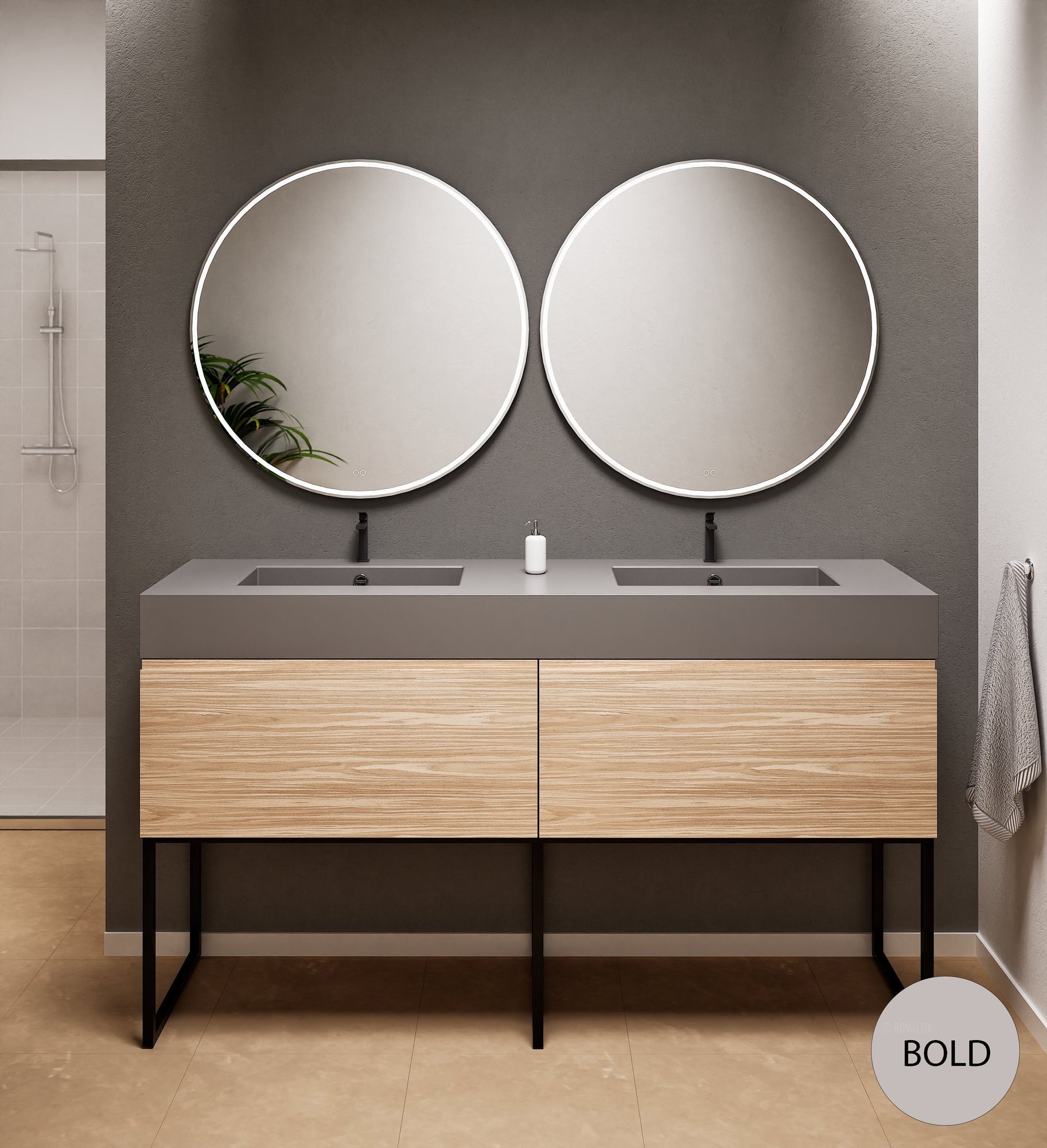 Aurora – Double Corian® Basin Unit with 2 Aligned Drawers and Feet-Standing Vanity - ROVALUX