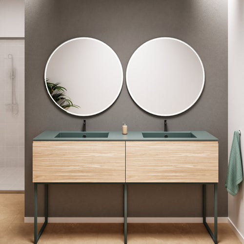 Aurora – Double Corian® Basin Unit with 2 Aligned Drawers and Feet-Standing Vanity - ROVALUX