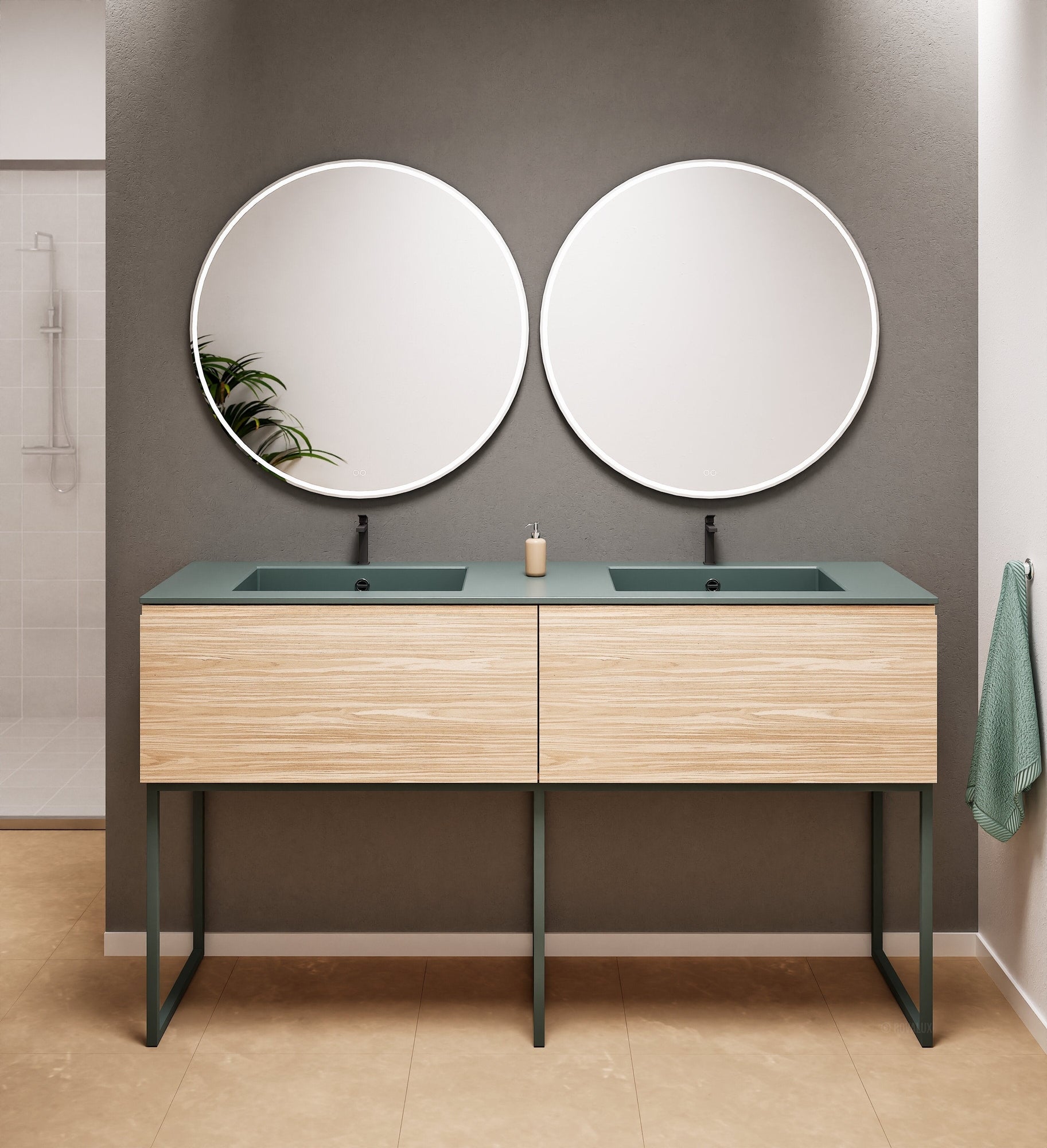 Aurora – Double Corian® Basin Unit with 2 Aligned Drawers and Feet-Standing Vanity - ROVALUX