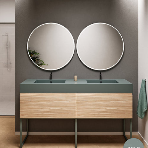 Aurora – Double Corian® Basin Unit with 2 Aligned Drawers and Feet-Standing Vanity - ROVALUX