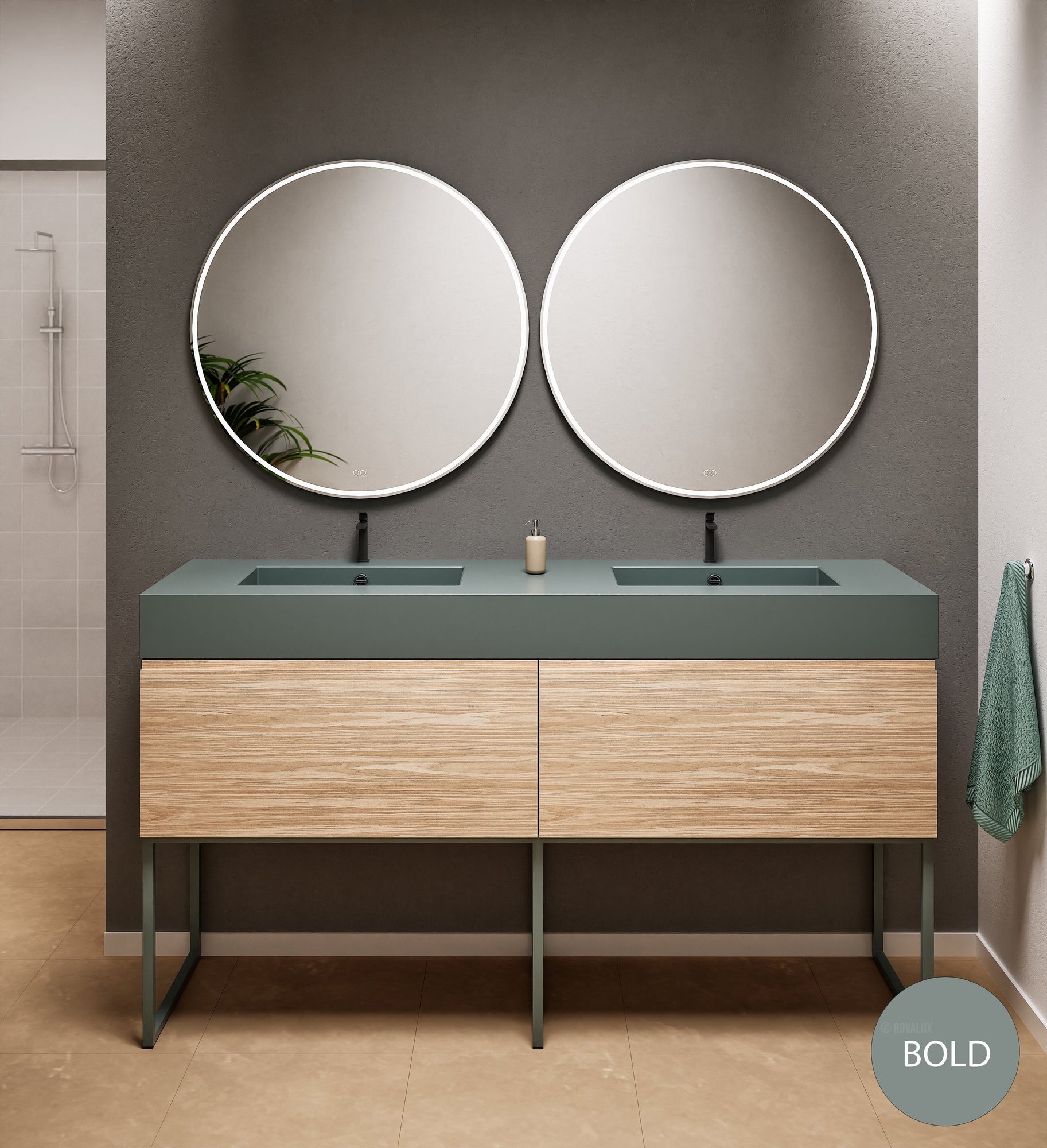 Aurora – Double Corian® Basin Unit with 2 Aligned Drawers and Feet-Standing Vanity - ROVALUX