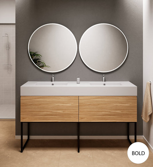 Aurora Double Set With Supporting Legs – Corian double Sinks & Countertop with 2 Drawers Vanity - ROVALUX