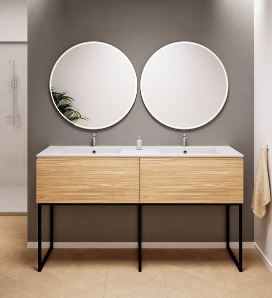 Aurora – Double Corian® Basin Unit with 2 Aligned Drawers and Feet-Standing Vanity - ROVALUX