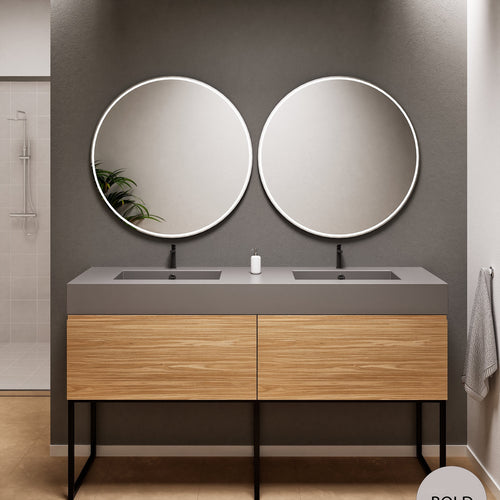 Aurora – Double Corian® Basin Unit with 2 Aligned Drawers and Feet-Standing Vanity - ROVALUX