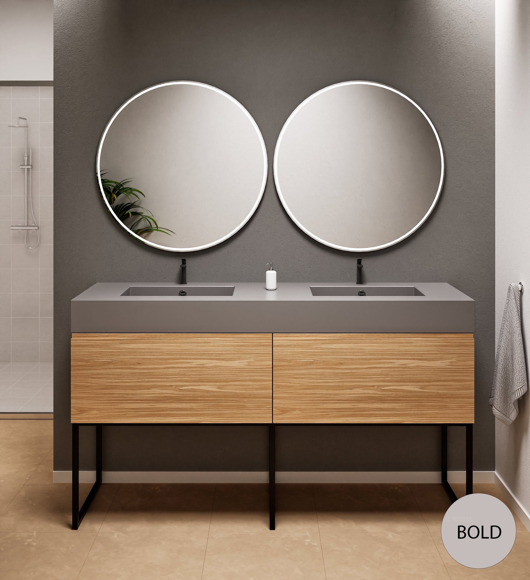 Aurora – Double Corian® Basin Unit with 2 Aligned Drawers and Feet-Standing Vanity - ROVALUX