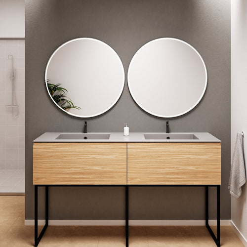 Aurora – Double Corian® Basin Unit with 2 Aligned Drawers and Feet-Standing Vanity - ROVALUX