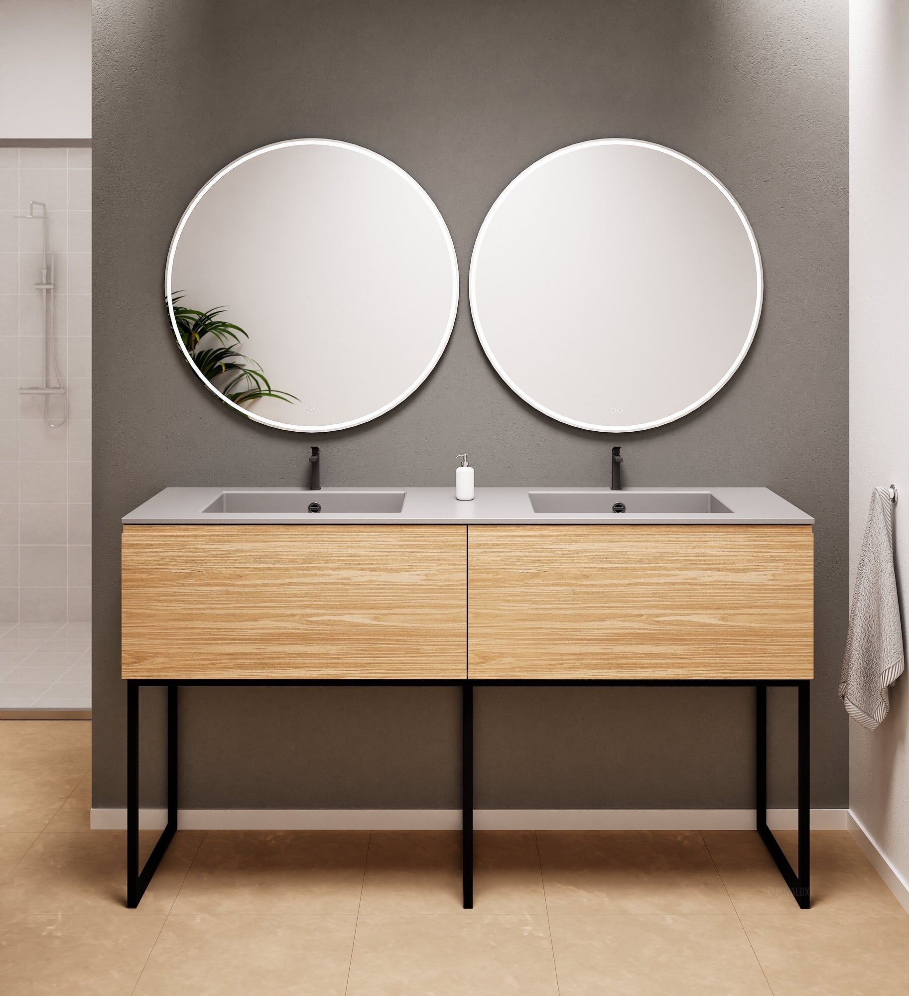 Aurora – Double Corian® Basin Unit with 2 Aligned Drawers and Feet-Standing Vanity - ROVALUX