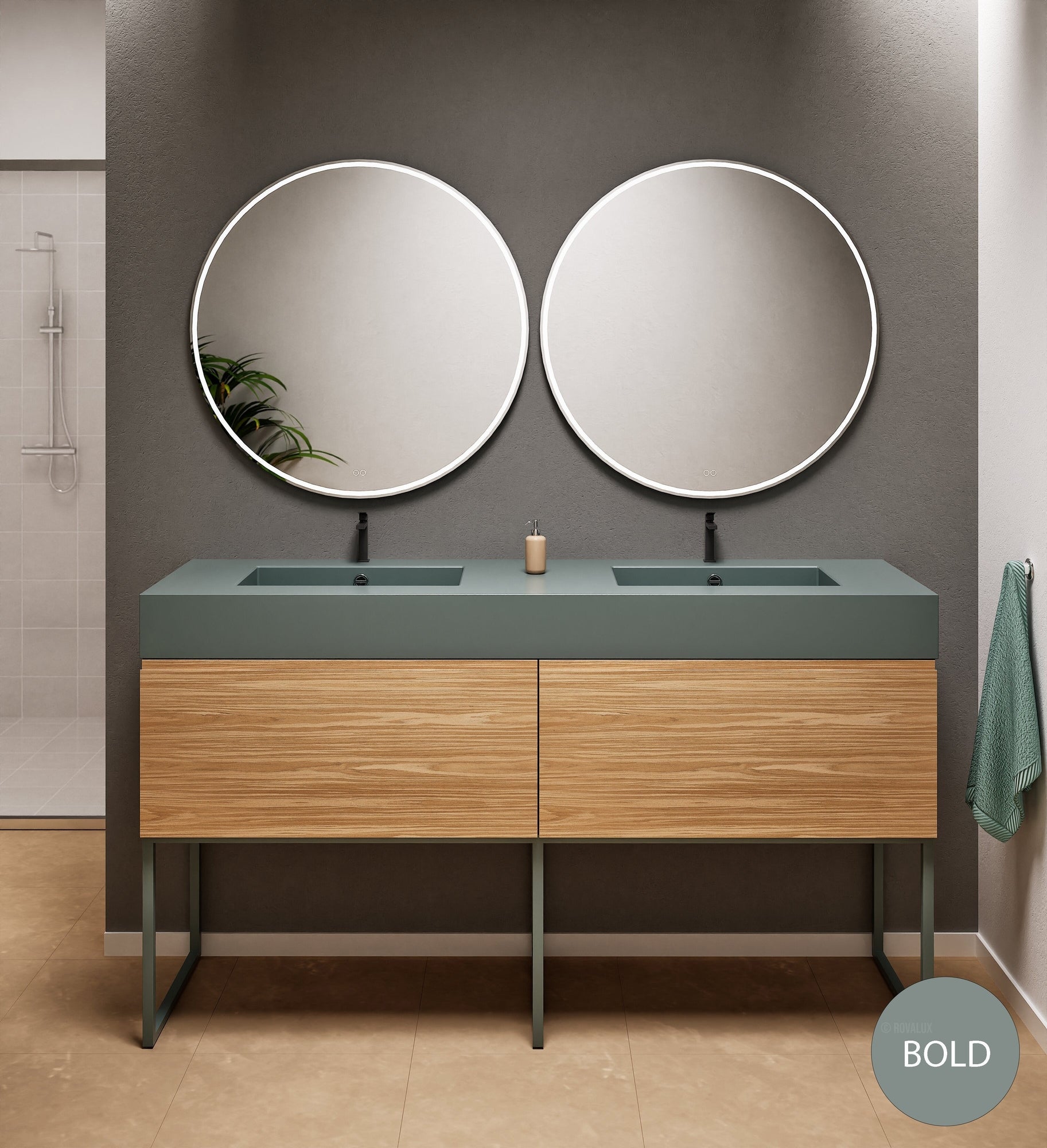 Aurora – Double Corian® Basin Unit with 2 Aligned Drawers and Feet-Standing Vanity - ROVALUX