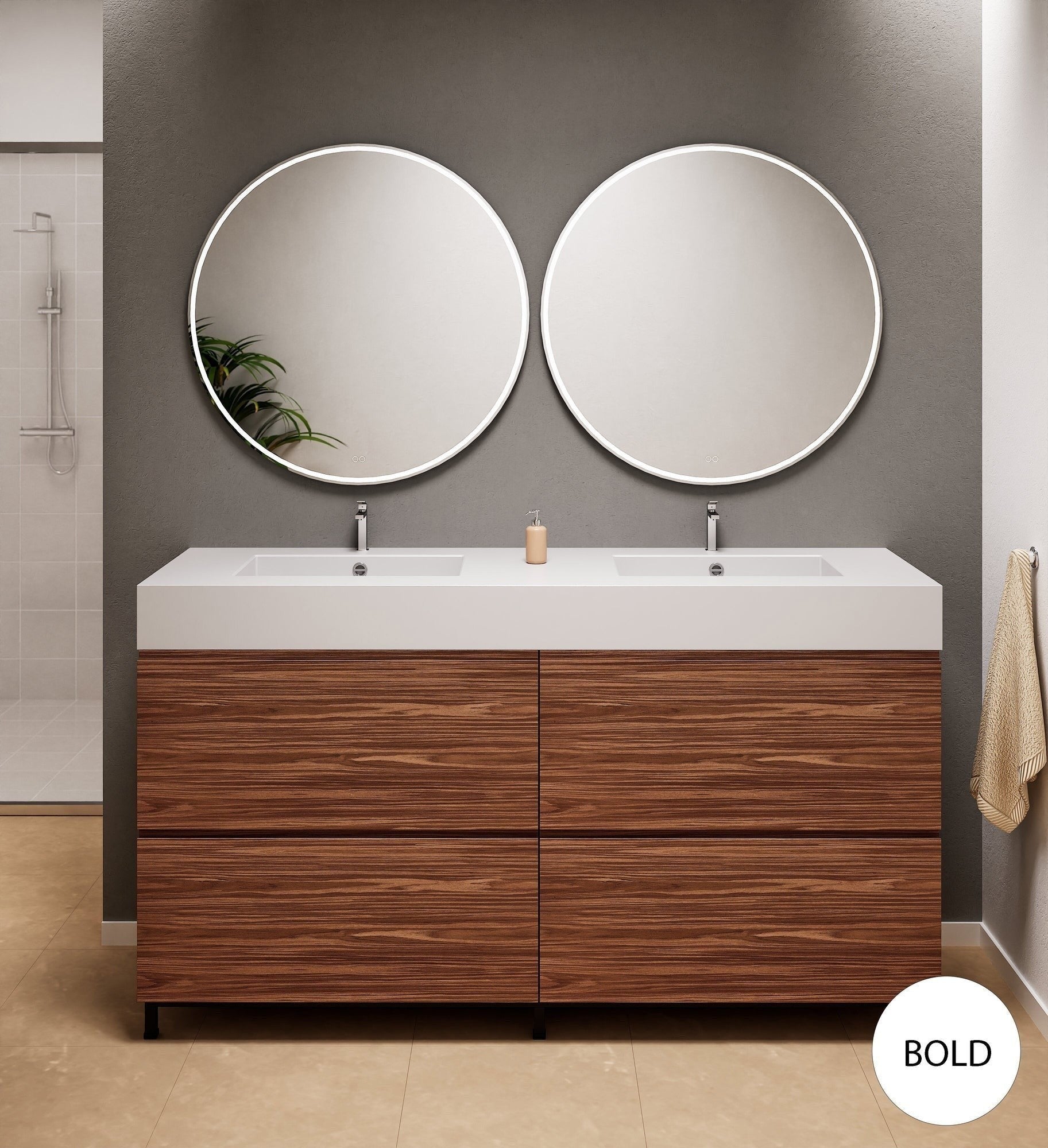 Aurora – Double Corian® Basin Unit with 4 Drawers and Feet-Standing Vanity - ROVALUX