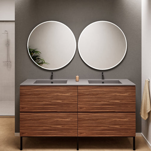 Aurora – Double Corian® Basin Unit with 4 Drawers and Feet-Standing Vanity - ROVALUX