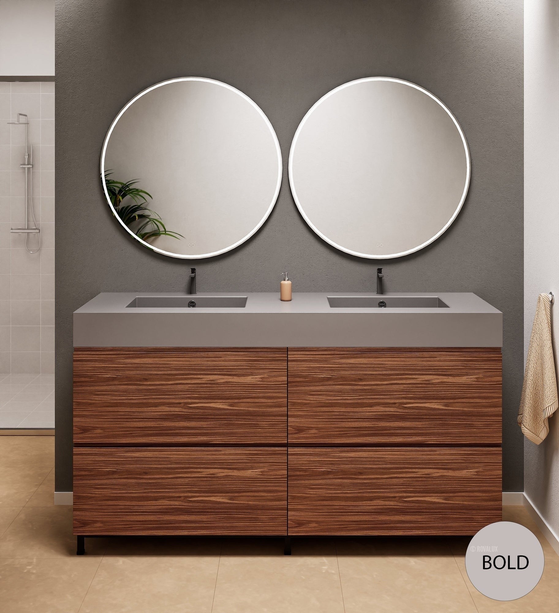 Aurora – Double Corian® Basin Unit with 4 Drawers and Feet-Standing Vanity - ROVALUX