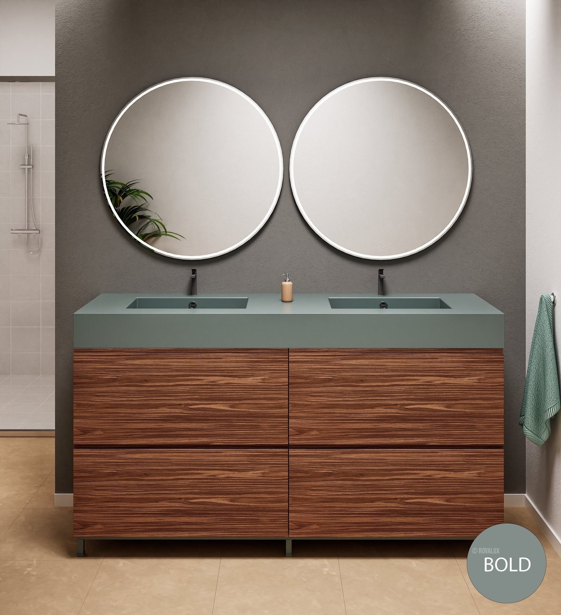 Aurora – Double Corian® Basin Unit with 4 Drawers and Feet-Standing Vanity - ROVALUX