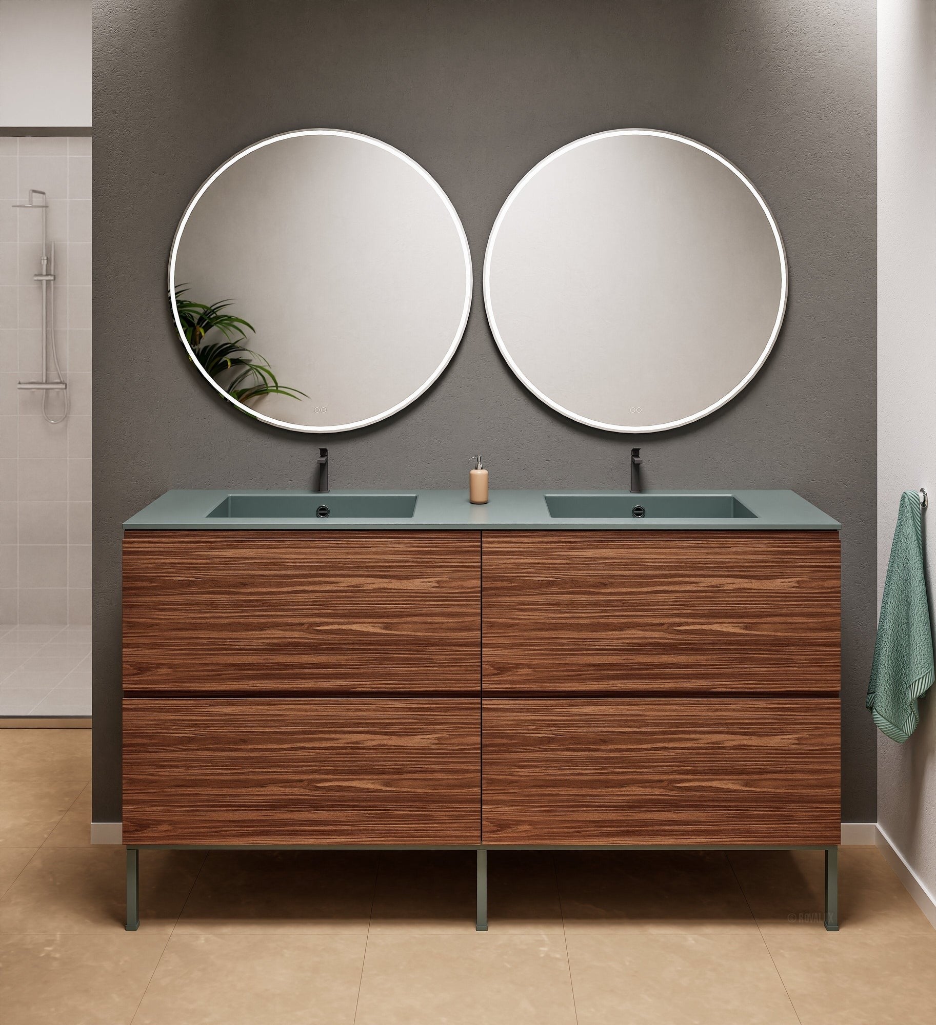 Aurora – Double Corian® Basin Unit with 4 Drawers and Feet-Standing Vanity - ROVALUX