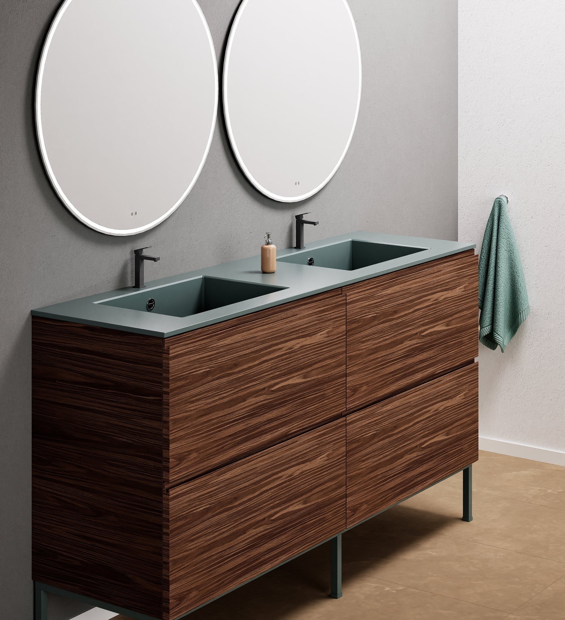 Aurora – Double Corian® Basin Unit with 4 Drawers and Feet-Standing Vanity - ROVALUX