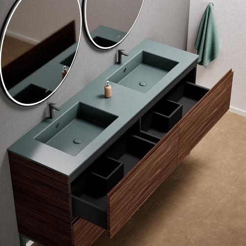 Aurora – Double Corian® Basin Unit with 4 Drawers and Feet-Standing Vanity - ROVALUX